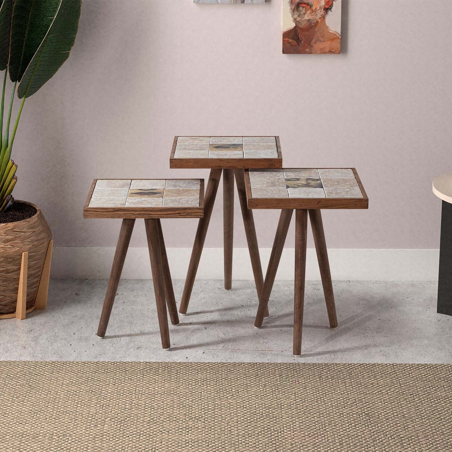 Travertine NATURAL STONE 3 Table Set