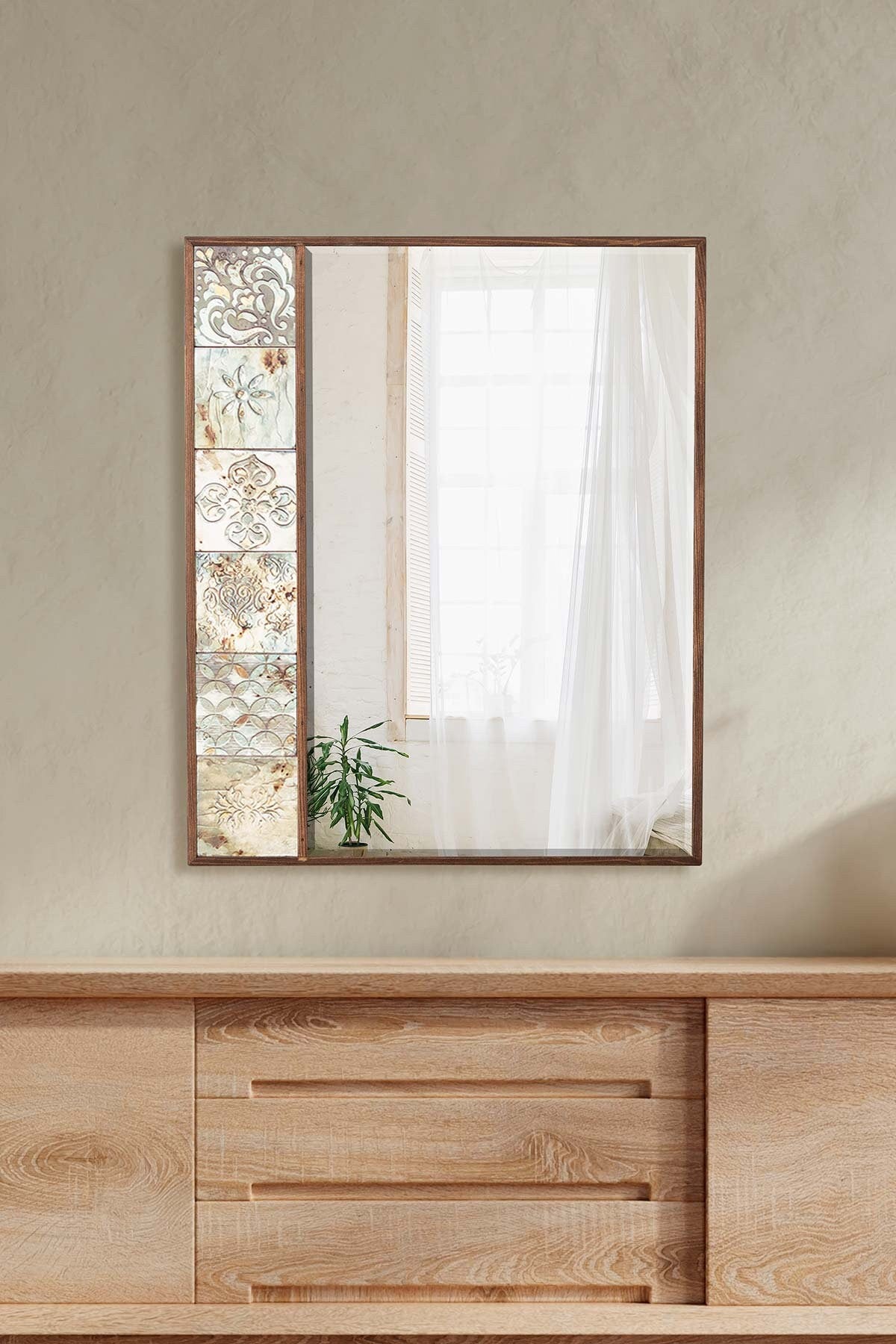 Natural Elegance: Handcrafted Limestone Mirror with Organic Textures - Unique Home Decor Accent