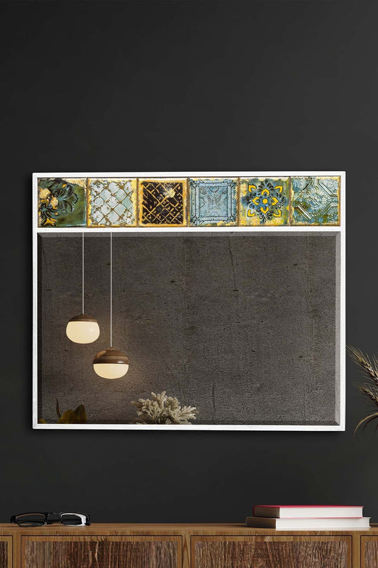 Artisan-Crafted Ceramic Mirror: Handmade Tiles, Real Wood Frame - Unique Home Decor Accent